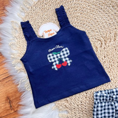 Conj. Regata Mon Cheri e Short Xadrez - Marinho